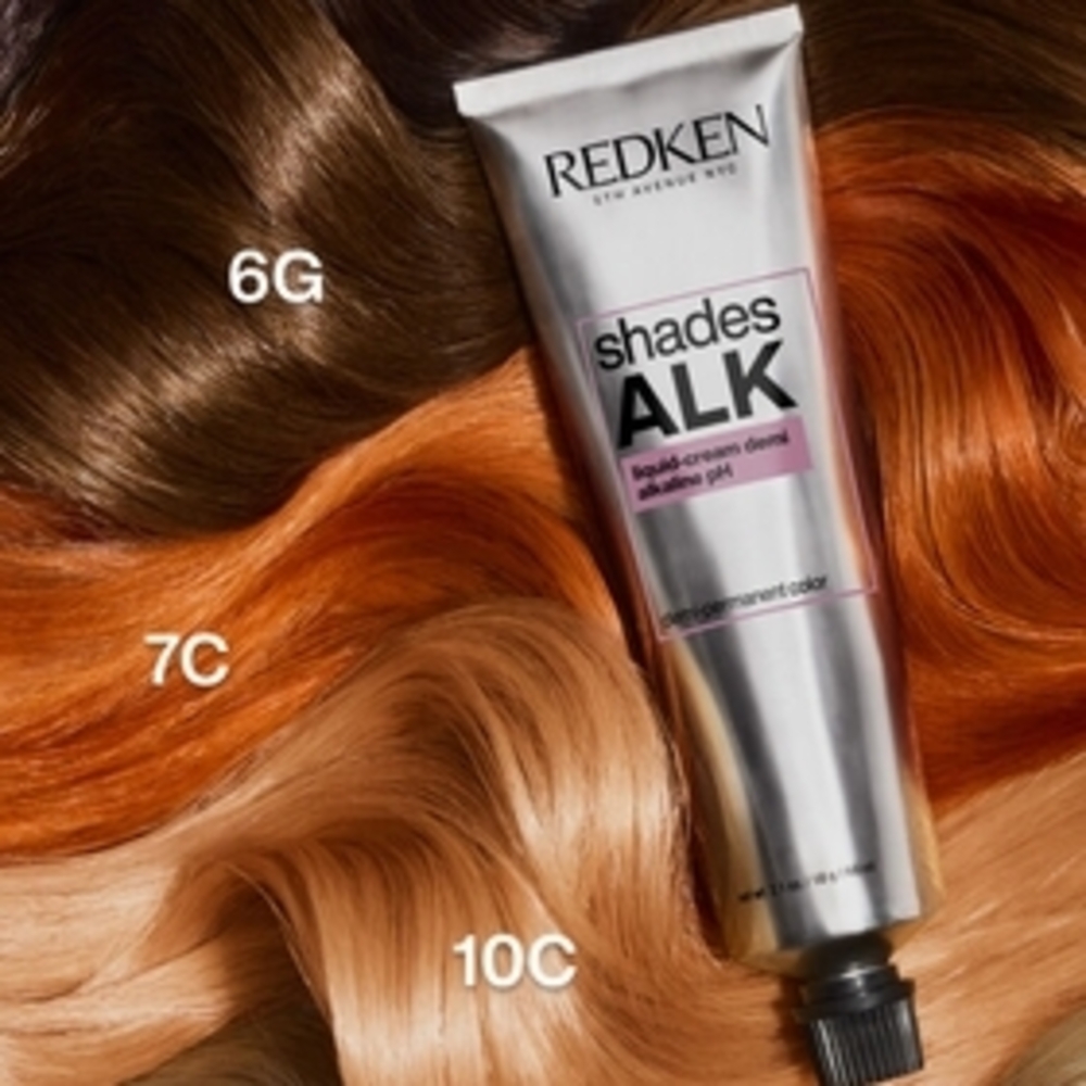 Redken Shades ALK Hair Color Tube — Silver with Copper and Golden Brown Swatches